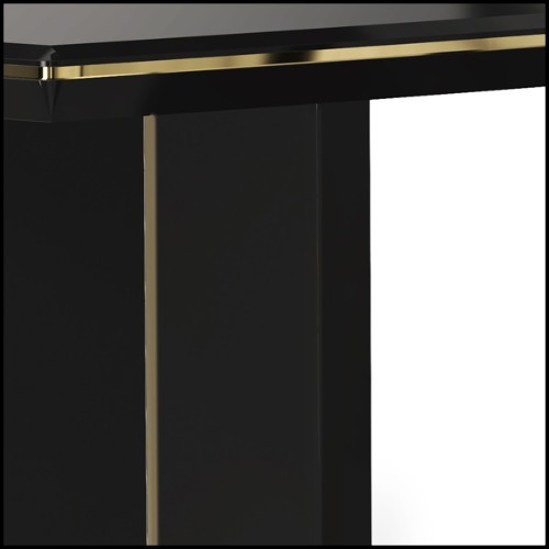Dining table with wooden black lacquered top and structure and with gold plated solid polished brass trim 164-Maxima