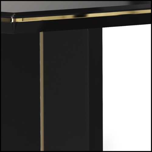Table de repas avec plateau et structure en bois laqué noir et bordures en laiton massif poli et plaqué Gold 164-Maxima