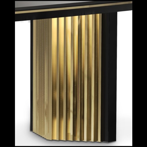 Dining table with wooden black lacquered top and structure and with gold plated solid polished brass trim 164-Maxima
