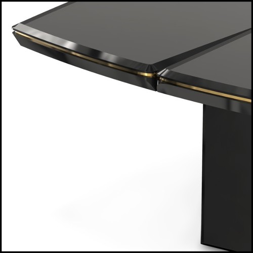 Dining table with wooden black lacquered top and structure and with gold plated solid polished brass trim 164-Maxima