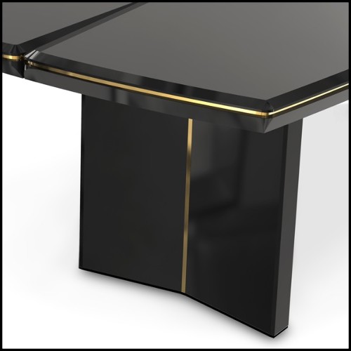 Dining table with wooden black lacquered top and structure and with gold plated solid polished brass trim 164-Maxima