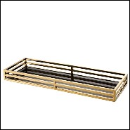 Plateau avec structure en acier inoxydable finition Gold et verre miroir noir 24-Fencing Tray