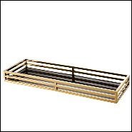 Tray with structure in stainless steel with gold finish and black mirror glass 24-Fencing Tray