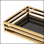 Tray with structure in stainless steel with gold finish and black mirror glass 24-Fencing Tray