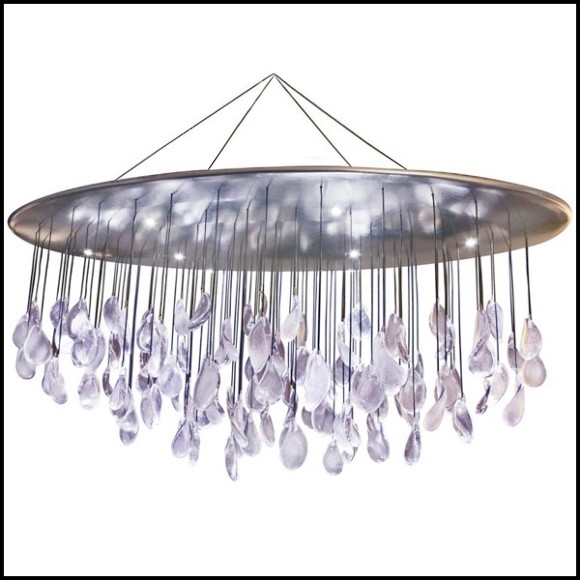 Suspension with top in steel hand-painted with silver leaf and pendants in crystal baccarat glass PC-Baccarat Rain