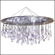 Suspension with top in steel hand-painted with silver leaf and pendants in crystal baccarat glass PC-Baccarat Rain