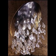 Suspension avec plateau en acier peint à la main avec feuilles d'argent et pendentifs en cristal de baccarat PC-Baccarat Rain