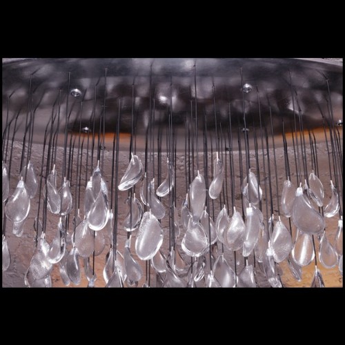 Suspension with top in steel hand-painted with silver leaf and pendants in crystal baccarat glass PC-Baccarat Rain