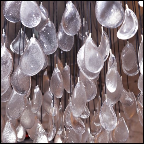 Suspension with top in steel hand-painted with silver leaf and pendants in crystal baccarat glass PC-Baccarat Rain