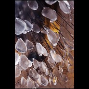 Suspension avec plateau en acier peint à la main avec feuilles d'argent et pendentifs en cristal de baccarat PC-Baccarat Rain