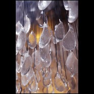 Suspension avec plateau en acier peint à la main avec feuilles d'argent et pendentifs en cristal de baccarat PC-Baccarat Rain