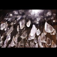 Suspension with top in steel hand-painted with silver leaf and pendants in crystal baccarat glass PC-Baccarat Rain