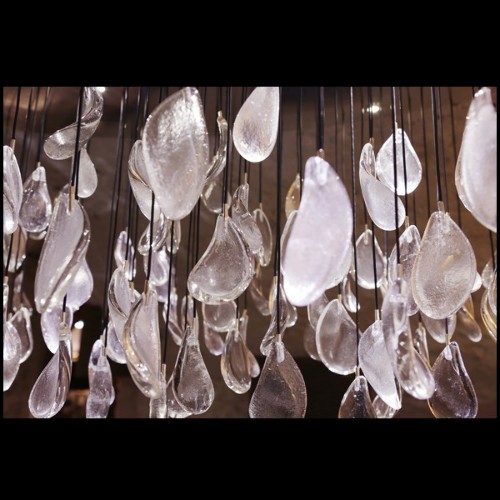 Suspension with top in steel hand-painted with silver leaf and pendants in crystal baccarat glass PC-Baccarat Rain