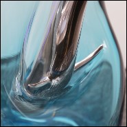 Vase made in handblown blue glass with a diving whale in polished aluminium through the glass 104-Diving Whale Blue