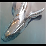 Vase en verre bleu soufflé à la main avec baleine en aluminium poli à travers le verre 104-Diving Whale Blue