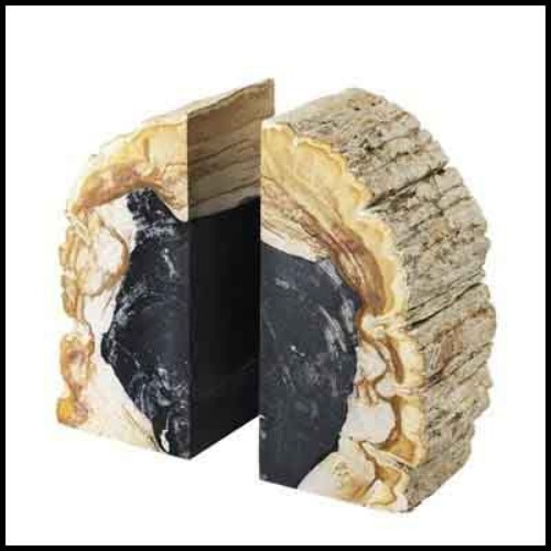 Serre-livre composé d'un ensemble de 2 bois pétrifiés 24-Petrified Book