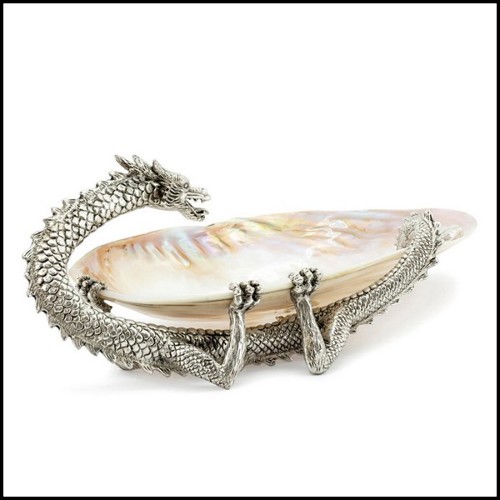 Cup with structure in metal in silver plated finish and with natural polished big shell cup 162-Dragon Shell