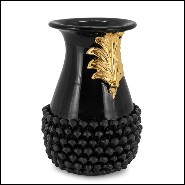 Vase in enamelled ceramic with black finish and with leaf painted with liquid pure gold 162-Pin Ceramic