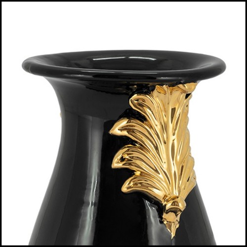Vase en céramique émaillée finition Black avec feuille peinte avec de l'or pur liquide 162-Pin Ceramic