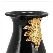 Vase in enamelled ceramic with black finish and with leaf painted with liquid pure gold 162-Pin Ceramic