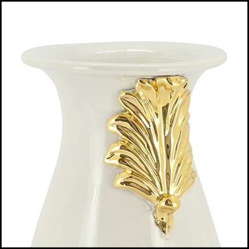 Vase in enamelled ceramic with black finish and with leaf painted with liquid pure gold 162-Pin Ceramic