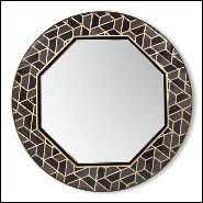Miroir avec cadre hexagonal en bois massif noirci laqué avec structure en laiton poli et morceaux de marbre 169-Turtle
