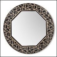 Mirror with hexagonal frame made with lacquered blackened solid wood polished brass structure and marble pieces 169-Turtle