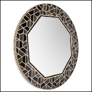 Mirror with hexagonal frame made with lacquered blackened solid wood polished brass structure and marble pieces 169-Turtle
