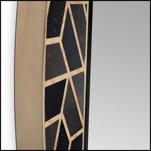 Miroir avec cadre hexagonal en bois massif noirci laqué avec structure en laiton poli et morceaux de marbre 169-Turtle