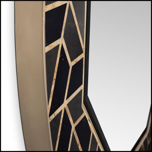 Miroir avec cadre hexagonal en bois massif noirci laqué avec structure en laiton poli et morceaux de marbre 169-Turtle