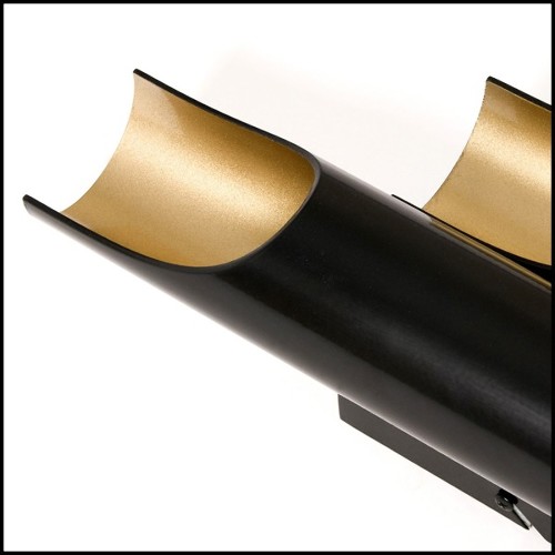 Wall lamp with black matt steel body and in gold powder painted inside 151-Flute Double
