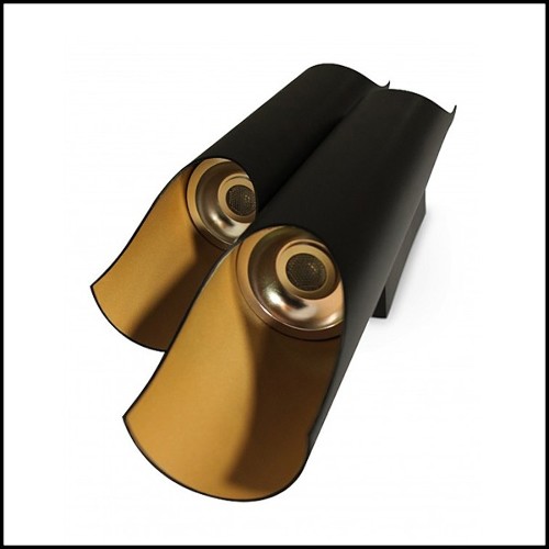Wall lamp with black matt steel body and in gold powder painted inside 151-Flute Double
