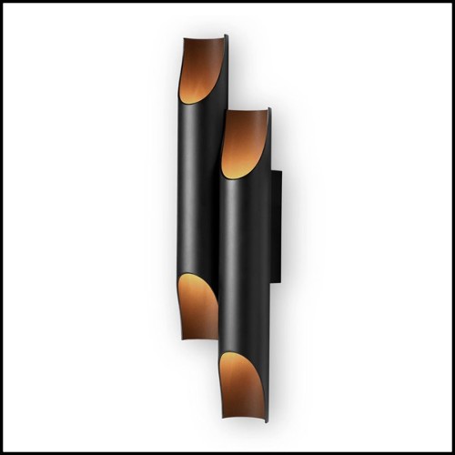 Wall lamp with black matt steel body and in gold powder painted inside 151-Flute Double