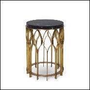 Round side table with brushed aged brass structure and marble Nero Marquina top 155-Arcade