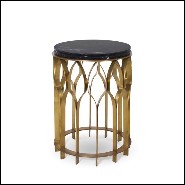 Table d'appoint ronde avec structure en laiton vieilli brossé et plateau en marbre Nero Marquina 155-Arcade