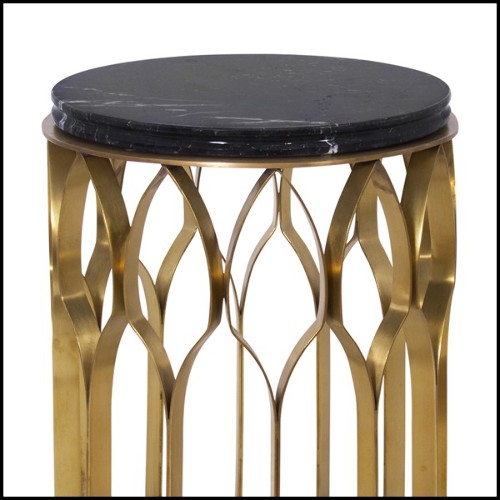 Round side table with brushed aged brass structure and marble Nero Marquina top 155-Arcade