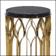Round side table with brushed aged brass structure and marble Nero Marquina top 155-Arcade