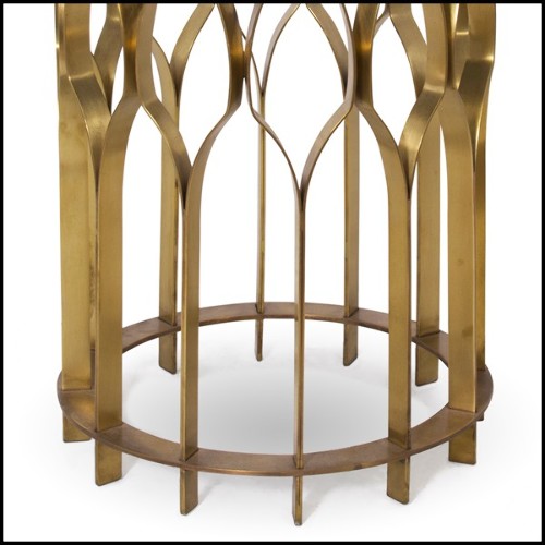 Round side table with brushed aged brass structure and marble Nero Marquina top 155-Arcade