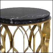 Table d'appoint ronde avec structure en laiton vieilli brossé et plateau en marbre Nero Marquina 155-Arcade