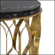 Round side table with brushed aged brass structure and marble Nero Marquina top 155-Arcade