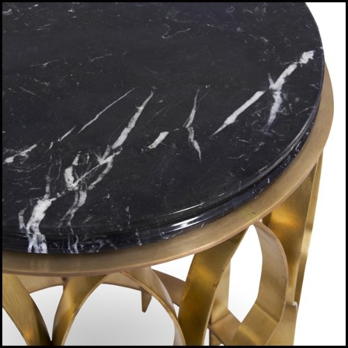 Table d'appoint ronde avec structure en laiton vieilli brossé et plateau en marbre Nero Marquina 155-Arcade