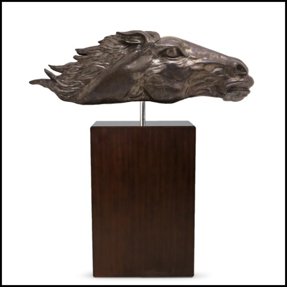 Sculpture in beaten solid copper on solid wooden base 119-Gallop