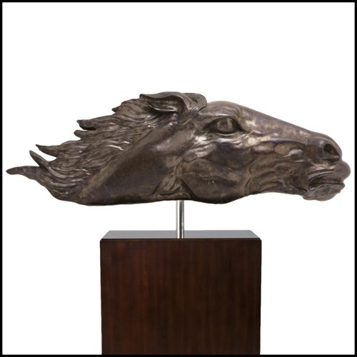 Sculpture in beaten solid copper on solid wooden base 119-Gallop