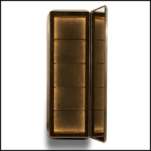 Cabinet avec structure en racine de noyer massif recouvert de tubes en laiton plaqué Gold 169-Brass Case