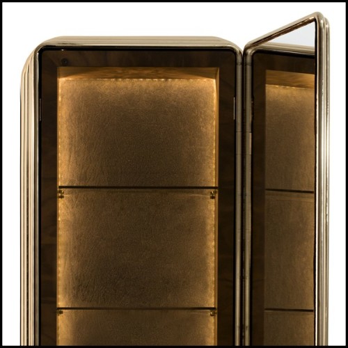 Cabinet with structure in solid walnut root covered with gold plated brass tubes 169-Brass Case