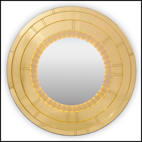 Mirror with frame in solid polished brass with riveted nails included in the frame 169-Golden Gate