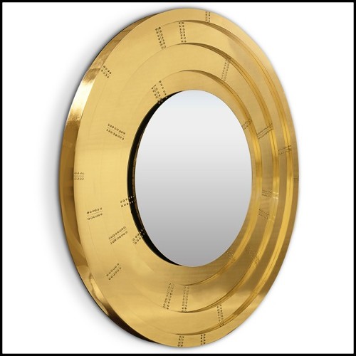 Mirror with frame in solid polished brass with riveted nails included in the frame 169-Golden Gate
