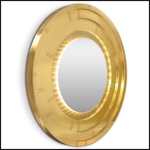 Mirror with frame in solid polished brass with riveted nails included in the frame 169-Golden Gate