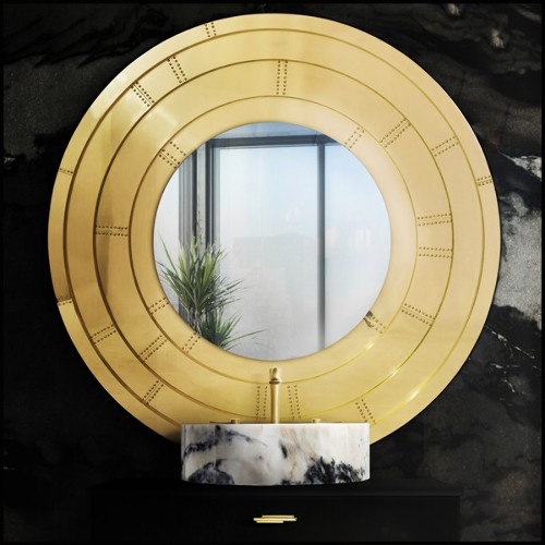Mirror with frame in solid polished brass with riveted nails included in the frame 169-Golden Gate
