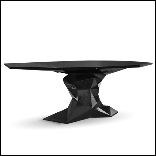 Table de repas avec structure en bois laqué dans des tons noir translucide et vernis brillant 145-Jungle Black